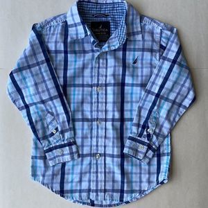 Nautica Blue/White Plaid Long Sleeve Button Down
